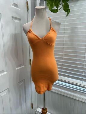 Garage Orange Ribbed Halter Kids One-Piece